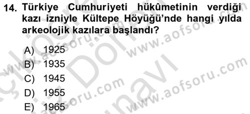 Türkiye´nin Kültürel Mirası 1 Dersi 2023 - 2024 Yılı (Final) Dönem Sonu Sınav Soruları 14. Soru