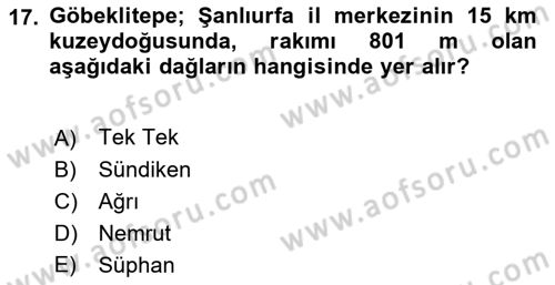 Türkiye´nin Kültürel Mirası 1 Dersi 2023 - 2024 Yılı (Final) Dönem Sonu Sınav Soruları 17. Soru