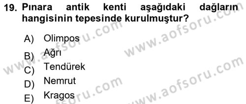 Türkiye´nin Kültürel Mirası 1 Dersi 2023 - 2024 Yılı (Final) Dönem Sonu Sınav Soruları 19. Soru