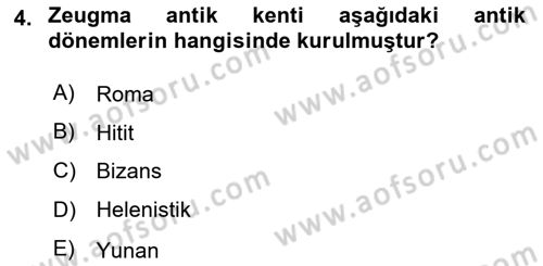 Türkiye´nin Kültürel Mirası 1 Dersi 2023 - 2024 Yılı (Final) Dönem Sonu Sınav Soruları 4. Soru