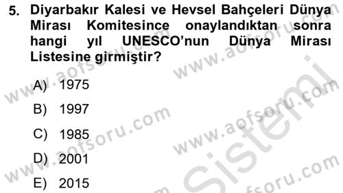 Türkiye´nin Kültürel Mirası 1 Dersi 2023 - 2024 Yılı (Final) Dönem Sonu Sınav Soruları 5. Soru