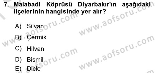 Türkiye´nin Kültürel Mirası 1 Dersi 2023 - 2024 Yılı (Final) Dönem Sonu Sınav Soruları 7. Soru
