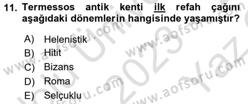 Türkiye´nin Kültürel Mirası 1 Dersi 2023 - 2024 Yılı Yaz Okulu Sınav Soruları 11. Soru