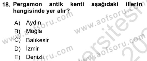 Türkiye´nin Kültürel Mirası 1 Dersi 2023 - 2024 Yılı Yaz Okulu Sınav Soruları 18. Soru