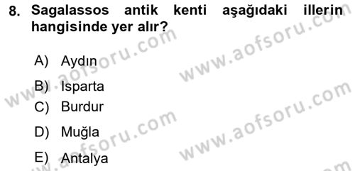 Türkiye´nin Kültürel Mirası 1 Dersi 2023 - 2024 Yılı Yaz Okulu Sınav Soruları 8. Soru