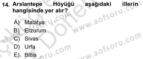 Türkiye´nin Kültürel Mirası 1 Dersi 2024 - 2025 Yılı (Vize) Ara Sınav Soruları 14. Soru