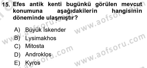 Türkiye´nin Kültürel Mirası 1 Dersi 2024 - 2025 Yılı (Vize) Ara Sınav Soruları 15. Soru