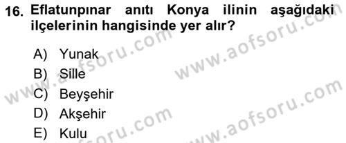 Türkiye´nin Kültürel Mirası 1 Dersi 2024 - 2025 Yılı (Vize) Ara Sınav Soruları 16. Soru