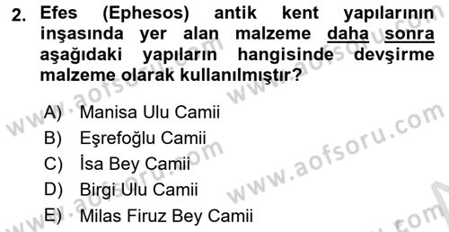 Türkiye´nin Kültürel Mirası 1 Dersi 2024 - 2025 Yılı (Vize) Ara Sınav Soruları 2. Soru