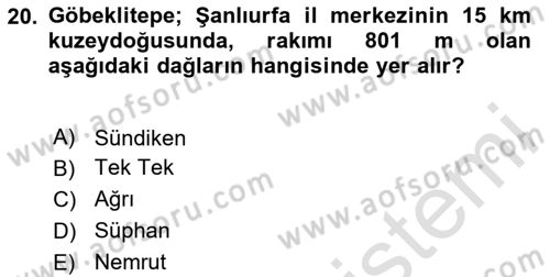 Türkiye´nin Kültürel Mirası 1 Dersi 2024 - 2025 Yılı (Vize) Ara Sınav Soruları 20. Soru