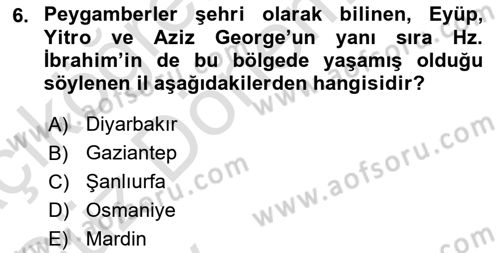 Türkiye´nin Kültürel Mirası 1 Dersi 2024 - 2025 Yılı (Vize) Ara Sınav Soruları 6. Soru