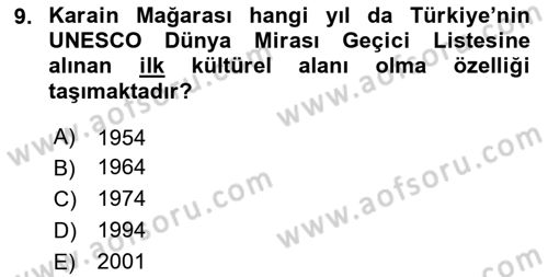 Türkiye´nin Kültürel Mirası 1 Dersi 2024 - 2025 Yılı (Vize) Ara Sınav Soruları 9. Soru