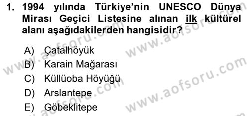Türkiye´nin Kültürel Mirası 1 Dersi 2024 - 2025 Yılı (Final) Dönem Sonu Sınav Soruları 1. Soru