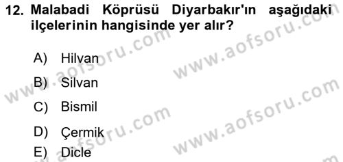 Türkiye´nin Kültürel Mirası 1 Dersi 2024 - 2025 Yılı (Final) Dönem Sonu Sınav Soruları 12. Soru