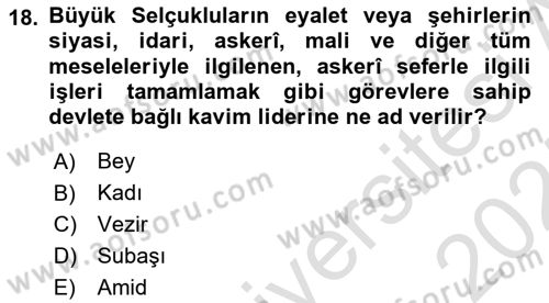 Türkiye´nin Kültürel Mirası 1 Dersi 2024 - 2025 Yılı (Final) Dönem Sonu Sınav Soruları 18. Soru