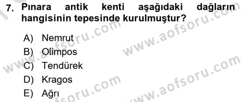 Türkiye´nin Kültürel Mirası 1 Dersi 2024 - 2025 Yılı (Final) Dönem Sonu Sınav Soruları 7. Soru