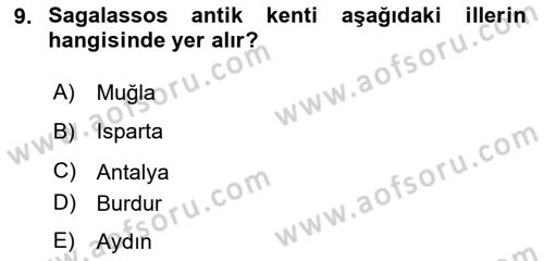 Türkiye´nin Kültürel Mirası 1 Dersi 2024 - 2025 Yılı (Final) Dönem Sonu Sınav Soruları 9. Soru