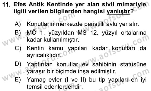 Türkiye´nin Kültürel Mirası 1 Dersi 2024 - 2025 Yılı Yaz Okulu Sınav Soruları 11. Soru