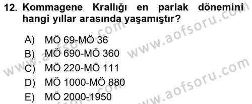 Türkiye´nin Kültürel Mirası 1 Dersi 2024 - 2025 Yılı Yaz Okulu Sınav Soruları 12. Soru