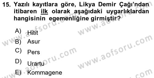 Türkiye´nin Kültürel Mirası 1 Dersi 2024 - 2025 Yılı Yaz Okulu Sınav Soruları 15. Soru