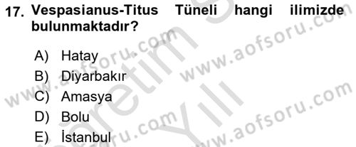 Türkiye´nin Kültürel Mirası 1 Dersi 2024 - 2025 Yılı Yaz Okulu Sınav Soruları 17. Soru