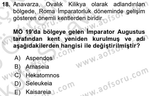 Türkiye´nin Kültürel Mirası 1 Dersi 2024 - 2025 Yılı Yaz Okulu Sınav Soruları 18. Soru