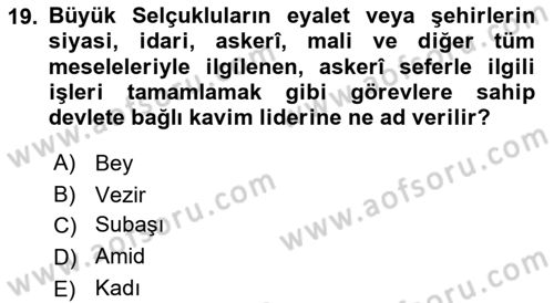 Türkiye´nin Kültürel Mirası 1 Dersi 2024 - 2025 Yılı Yaz Okulu Sınav Soruları 19. Soru