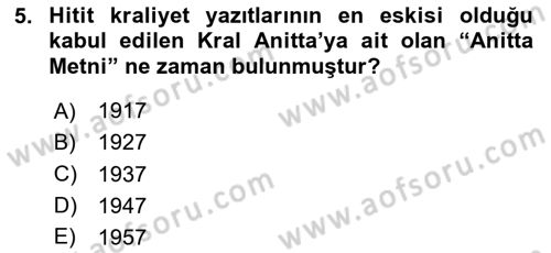 Türkiye´nin Kültürel Mirası 1 Dersi 2024 - 2025 Yılı Yaz Okulu Sınav Soruları 5. Soru