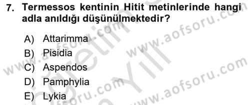 Türkiye´nin Kültürel Mirası 1 Dersi 2024 - 2025 Yılı Yaz Okulu Sınav Soruları 7. Soru