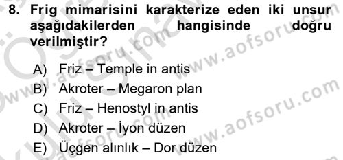 Türkiye´nin Kültürel Mirası 1 Dersi 2024 - 2025 Yılı Yaz Okulu Sınav Soruları 8. Soru