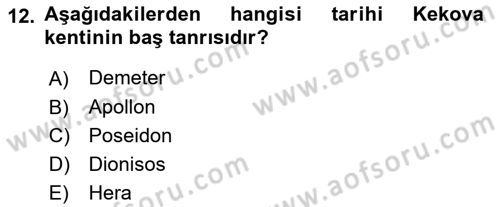 Türkiye´nin Kültürel Mirası 1 Dersi 2025 - 2026 Yılı (Vize) Ara Sınav Soruları 12. Soru