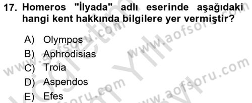 Türkiye´nin Kültürel Mirası 1 Dersi 2025 - 2026 Yılı (Vize) Ara Sınav Soruları 17. Soru