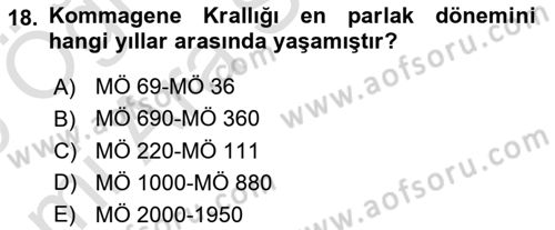 Türkiye´nin Kültürel Mirası 1 Dersi 2025 - 2026 Yılı (Vize) Ara Sınav Soruları 18. Soru