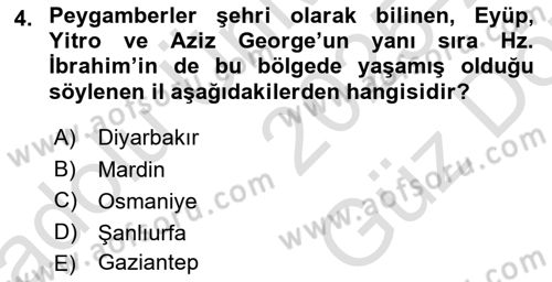 Türkiye´nin Kültürel Mirası 1 Dersi 2025 - 2026 Yılı (Vize) Ara Sınav Soruları 4. Soru