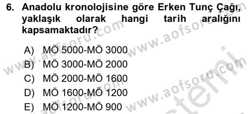 Türkiye´nin Kültürel Mirası 1 Dersi 2025 - 2026 Yılı (Vize) Ara Sınav Soruları 6. Soru