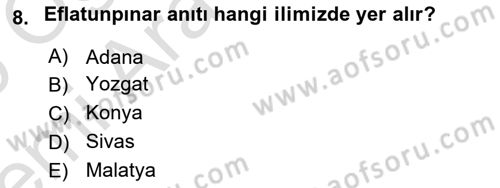 Türkiye´nin Kültürel Mirası 1 Dersi 2025 - 2026 Yılı (Vize) Ara Sınav Soruları 8. Soru