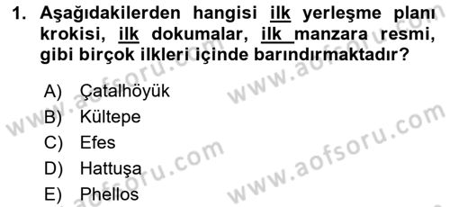 Türkiye´nin Kültürel Mirası 1 Dersi 2025 - 2026 Yılı (Final) Dönem Sonu Sınav Soruları 1. Soru