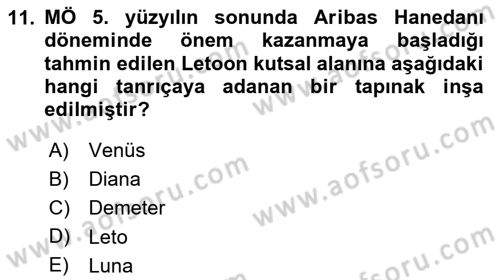 Türkiye´nin Kültürel Mirası 1 Dersi 2025 - 2026 Yılı (Final) Dönem Sonu Sınav Soruları 11. Soru