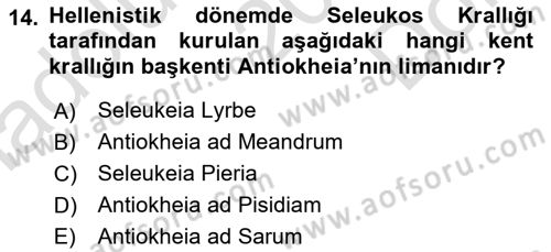 Türkiye´nin Kültürel Mirası 1 Dersi 2025 - 2026 Yılı (Final) Dönem Sonu Sınav Soruları 14. Soru
