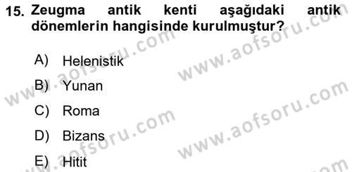 Türkiye´nin Kültürel Mirası 1 Dersi 2025 - 2026 Yılı (Final) Dönem Sonu Sınav Soruları 15. Soru