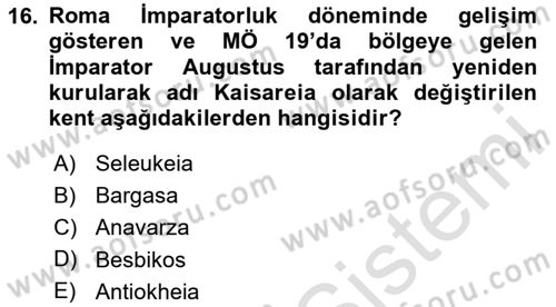 Türkiye´nin Kültürel Mirası 1 Dersi 2025 - 2026 Yılı (Final) Dönem Sonu Sınav Soruları 16. Soru