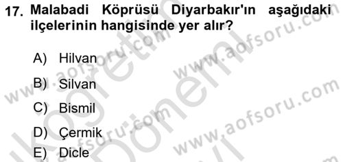 Türkiye´nin Kültürel Mirası 1 Dersi 2025 - 2026 Yılı (Final) Dönem Sonu Sınav Soruları 17. Soru