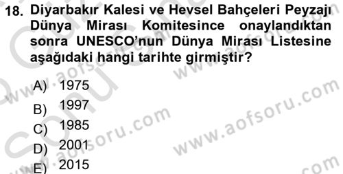 Türkiye´nin Kültürel Mirası 1 Dersi 2025 - 2026 Yılı (Final) Dönem Sonu Sınav Soruları 18. Soru