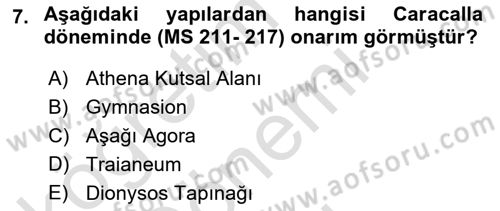 Türkiye´nin Kültürel Mirası 1 Dersi 2025 - 2026 Yılı (Final) Dönem Sonu Sınav Soruları 7. Soru