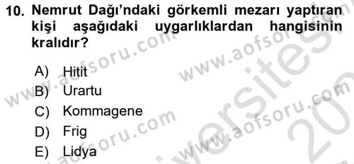 Türkiye´nin Kültürel Mirası 1 Dersi 2025 - 2026 Yılı Yaz Okulu Sınav Soruları 10. Soru
