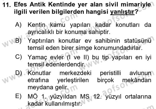 Türkiye´nin Kültürel Mirası 1 Dersi 2025 - 2026 Yılı Yaz Okulu Sınav Soruları 11. Soru