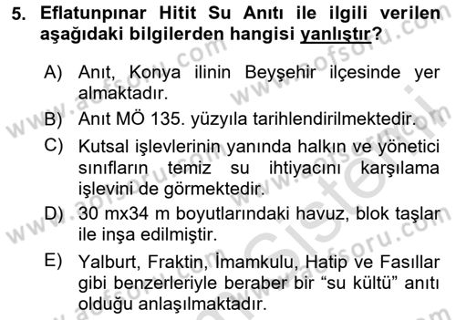 Türkiye´nin Kültürel Mirası 1 Dersi 2025 - 2026 Yılı Yaz Okulu Sınav Soruları 5. Soru