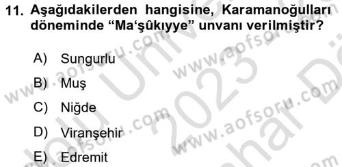 Türkiye´nin Kültürel Mirası 2 Dersi 2023 - 2024 Yılı (Vize) Ara Sınav Soruları 11. Soru