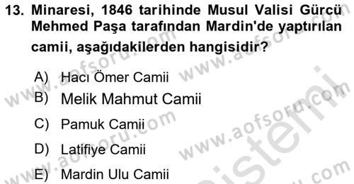 Türkiye´nin Kültürel Mirası 2 Dersi 2023 - 2024 Yılı (Vize) Ara Sınav Soruları 13. Soru