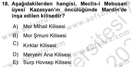 Türkiye´nin Kültürel Mirası 2 Dersi 2023 - 2024 Yılı (Vize) Ara Sınav Soruları 18. Soru